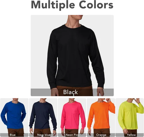 Vista 2 de A-SAFETY Playera de manga larga de seguridad de alta visibilidad, personalizable con logotipo (XS-6XL)