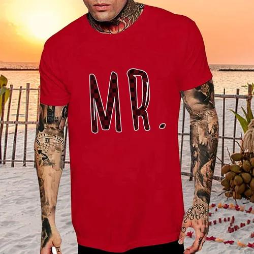 Vista 2 de Camiseta de manga corta unisex con estampado de letras a juego para parejas, para San Valentín