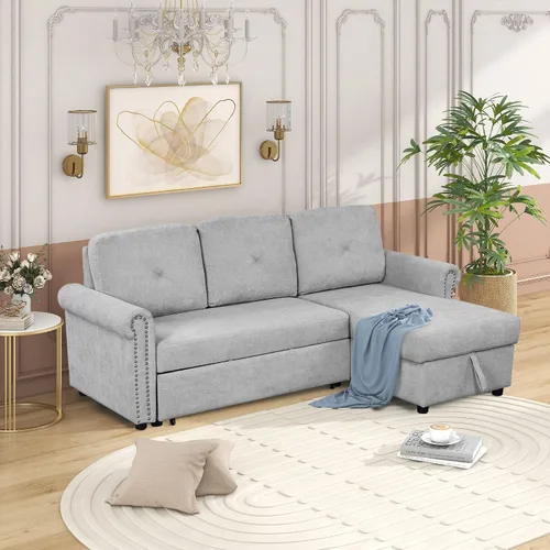 Vista 3 de Harper & Bright Designs Sofá cama moderno de 83 pulgadas, sofá modular convertible, sofá esquinero en forma de L de 3 plazas con diván de Gris (83")