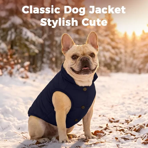 Vista 2 de JoyDaog Chaqueta cálida con forro polar de 2 capas para cachorros en invierno y clima frío, abrigo suave y resistente al viento para perros Azul