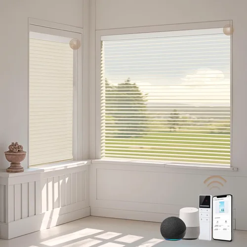 Vista 8 de TIPIACE - Persianas motorizadas Shangri-la compatibles con Alexa (blanco-Z601) Motorized Design with Remote & Alexa Voice Control, 60% blackout