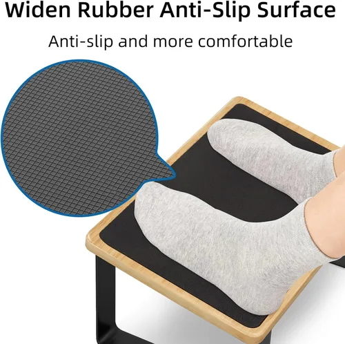 Vista 4 de Reposapiés para debajo del escritorio en el trabajo, taburetes ergonómicos de madera con metal con superficie de goma antideslizante, reposapiés