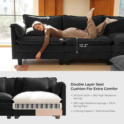 Vista 5 de ELUCHANG Sofá nube modular en forma de L de 116 pulgadas con almohada, sofá de asiento profundo para sala de estar, sofá moderno de 4 asientos