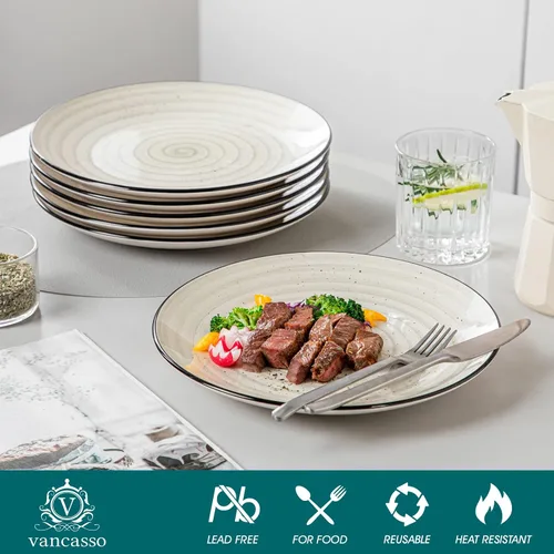 Vista 3 de vancasso Bonbon - Juego de 6 platos llanos de cerámica de 10.5 pulgadas, platos grandes para cocina, microondas y lavavajillas, cuencos de servir