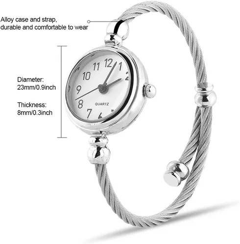 Vista 7 de FILFEEL Relojes para mujer, reloj de pulsera abierto analógico redondo de cuarzo con correa de aleación de cuarzo (disco blanco digital), Disco