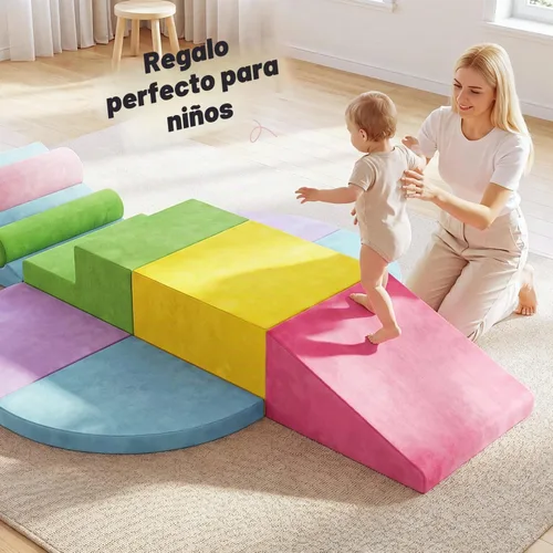 Vista 4 de Teckid Juguetes de escalada para niños pequeños, juego de 8 piezas de bloques de espuma suave para interiores, gateo seguro, escalada