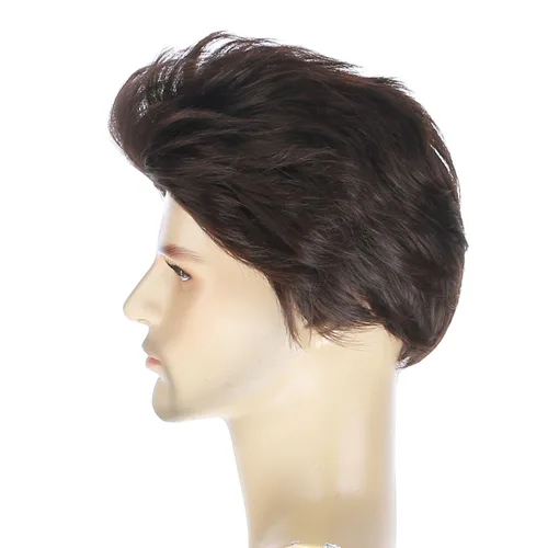 Vista 4 de Peluca corta BERON para hombre y chico, para fiesta temática, peluca con gorro de peluca Marrón oscuro