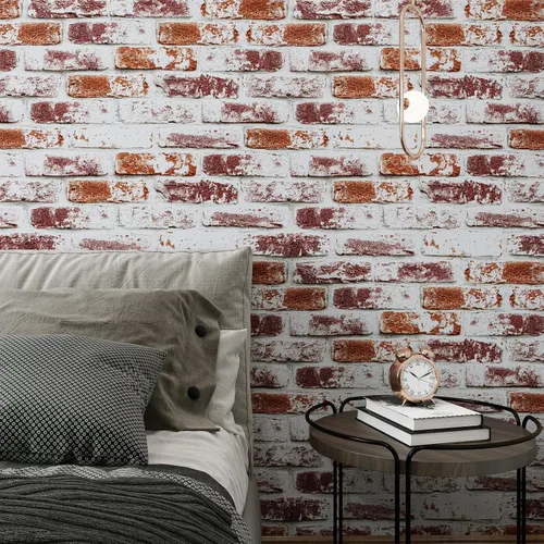 Vista 3 de VaryPaper Papel tapiz rústico pintado de ladrillo rojo para despegar y pegar, papel de contacto de ladrillo de 17.7 x 78.7 pulgadas, papel tapiz