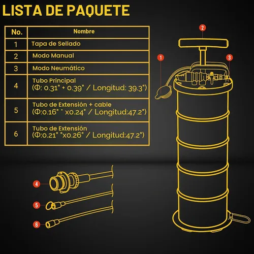 Vista 2 de Bomba extractora de aceite de vacío neumática/manual de 6.5L, bomba extractora de fluidos, bomba de cambio de aceite para automoción, cortacésped