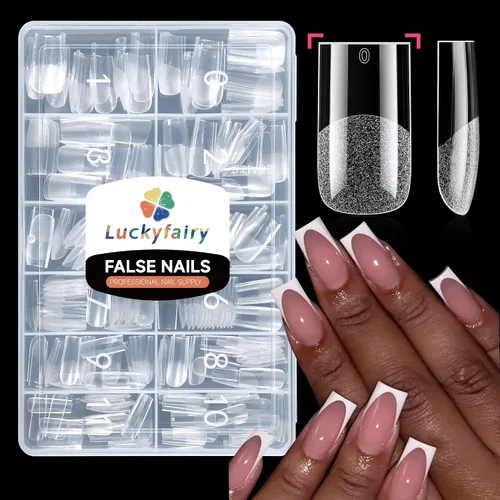 Vista 12 de Luckyfairy Puntas de uñas cortas de almendra, 240 puntas de uñas de gel