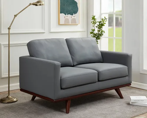 Vista 11 de LeisureMod Chester - Sofá de dos plazas de cuero y malla con base de madera de abedul para sala de estar, dormitorio u oficina (malla beige)
