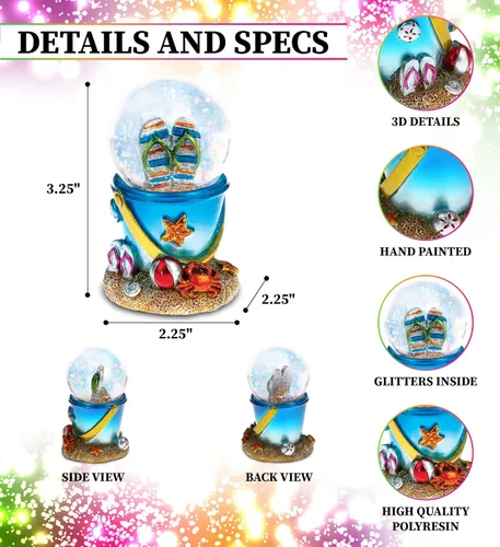 Vista 2 de CoTa Global Cool Summer Sandals Beach Bucket Snow Globe - Figura de globo de agua con purpurina brillante, adorno coleccionable para decoración