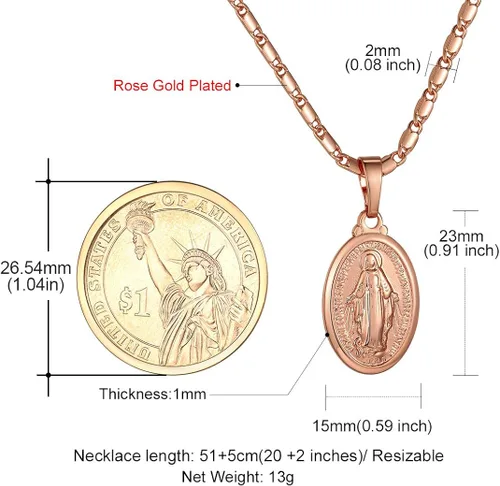 Vista 6 de GOLDCHIC JEWELRY Virgin Mary Miraculous Medal Necklace, Our Lady of Graces Guadalupe Pendant with Filigree Border