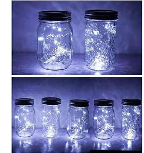 Vista 7 de 5 paquetes de luces de jarro Mason, 10 luces solares LED blanco cálido, cadena de luces de hadas para jardín, patio, bodas, Navidad. Iluminación