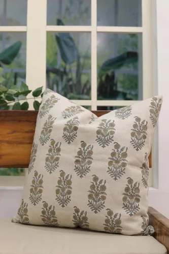 Vista 6 de Funda de cojín cuadrada de lino puro con estampado de bloques a mano de 14 x 14 pulgadas, para sofá, sillón y cama, decoración de primavera y otoño