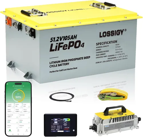 Vista 8 de LOSSIGY Batería de litio para carrito de golf de 48 V con cargador y monitor de litio de 18 A, kit de conversión de batería de 48 voltios, Bluetooth