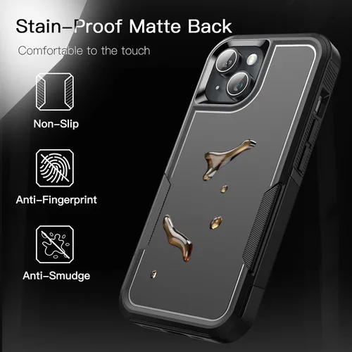 Vista 6 de JETech Funda para iPhone 14 de 6.1 pulgadas, resistente de doble capa de protección resistente, a prueba de golpes, con parte trasera mate (negro)
