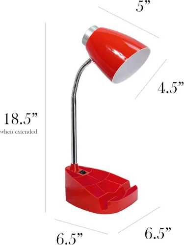 Vista 3 de Simple Designs LD1067-RED Lámpara de escritorio compartimentada con soporte para iPhone/iPad/Tablet, cuello de cisne plegable, para oficina, sala