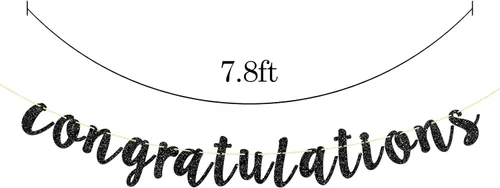 Vista 2 de Cartel de felicitaciones con purpurina negra para bodas, aniversarios, graduaciones, banderines de felicitaciones, suministros de decoración