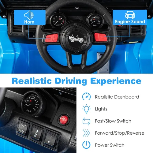 Vista 4 de OLAKIDS Camión de paseo para niños, vehículo eléctrico de 12 V con control remoto, automóvil para niños pequeños a batería con música, bocina, 3 Azul