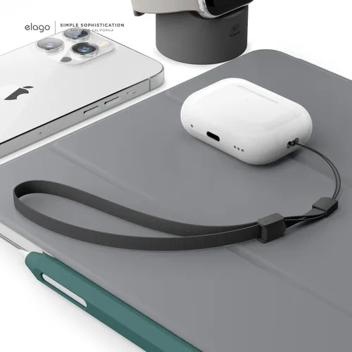Vista 2 de elago Cordón compatible con AirPods Pro 2, correa de muñeca de nailon, seguridad adicional, botón ajustable, ampliamente aplicable