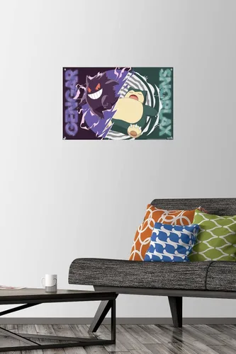 Vista 2 de Pokémon - Póster de pared de batalla de Gengar Snorlax con alfileres