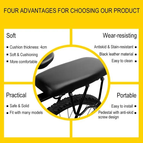 Vista 8 de TOPCABIN Bicycle Manned Cushion Mountain Bike Back Shelf Seat Cushion Manned Comfortable Saddle Children Back Seat Negro