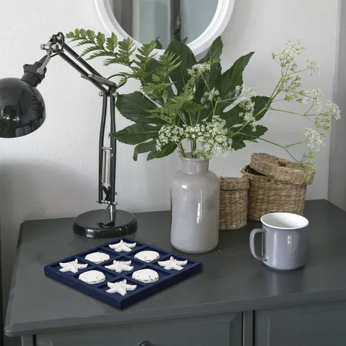 Vista 4 de SOFFEE DESIGN Estrella de mar de madera Tic Tac Toe Decoración Playa Océano estilo para decoración de habitación divertida, dólar de arena