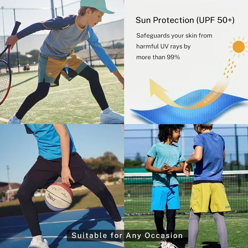 Vista 6 de Paquete de 1234 leggings de compresión para niños y jóvenes, pantalones deportivos para baloncesto, correr, hockey, Jiu Jitsu