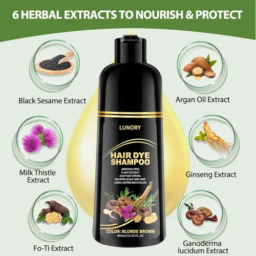 Vista 3 de Champú de tinte para el cabello castaño rubio para cobertura de canas, champú 3 en 1 para el color del cabello Rubio café