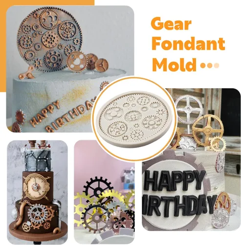 Vista 4 de Sijiangmold Juego de 4 moldes de silicona Steampunk Gear Fondant