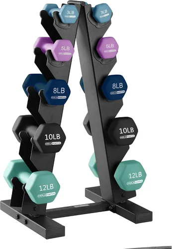 Vista 26 de HolaHatha 1, 2 and 3 lb Neoprene Dumbbell Strength Training Weight Set with Rack
