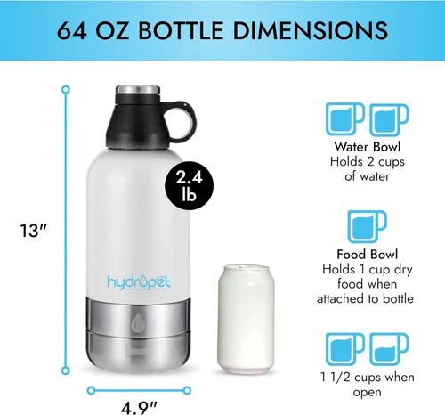 Vista 8 de Hydropet Botella de agua portátil para perros (32 onzas), botellas aisladas de viaje para perros y gatos, acero inoxidable, cuenco de comida
