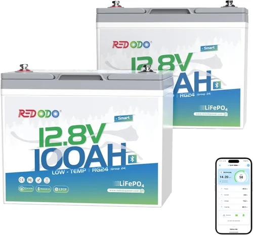 Vista 7 de Redodo LiFePO4 Batería inteligente Bluetooth 24V 50Ah TM baja temperatura, batería de litio integrada en 50Ah BMS, 10 años de vida útil, perfecta