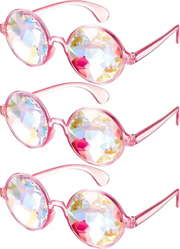 Vista 9 de Frienda 3 pares de gafas de caleidoscopio rave, festivales, gafas de sol, arco iris, caleidoscopio, lentes de sol, prisma de refracción