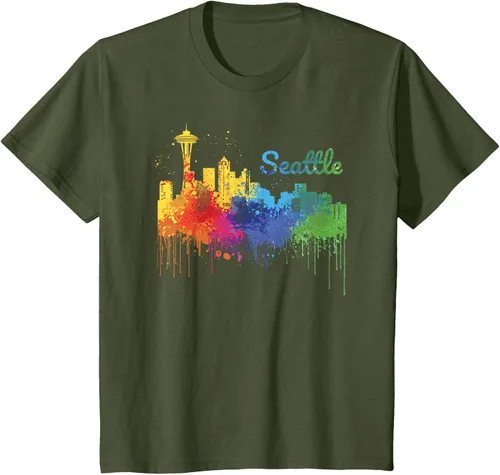 Vista 7 de Seattle Washington Skyline Watercolor Souvenir Seattle Camiseta, Negro