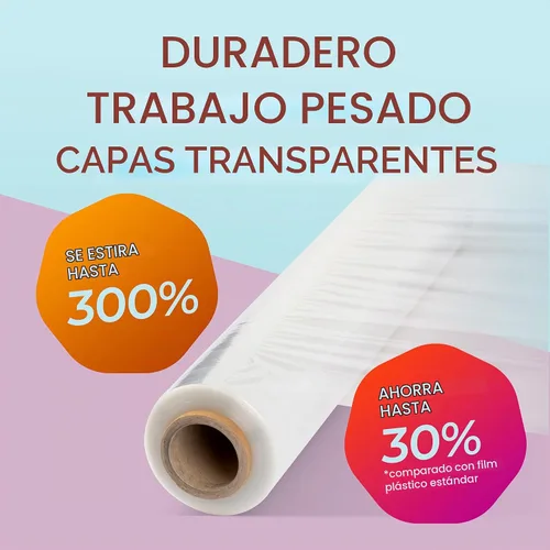 Vista 4 de Envoltura elástica resistente Envoltura retráctil de plástico transparente para mudanza y envoltura de paletas, grosor 80, rollo de 18 pulgadas x