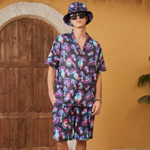 Vista 4 de Camisa y pantalones cortos hawaianos de 2 piezas para hombre