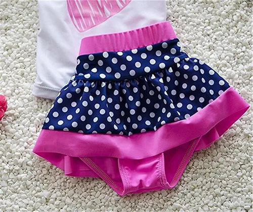 Vista 6 de Traje de baño de lycra de dos piezas, mangas largas, con factor de protección solar 50+, con diseño de lunares, para niñas