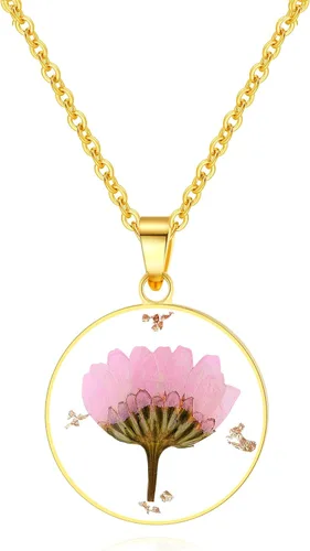 Vista 18 de Forget-Me-Not and Queen Anne's Lace Pressed Wildflower Necklace Birth Month Real Flower Necklace Gold/Silver Pressed Flower Jewelry
