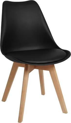 Vista 10 de Juego de 4 sillas de comedor, modernas sillas de comedor tapizadas con asiento acolchado de piel sintética, sillas de cocina sin brazos con respaldo
