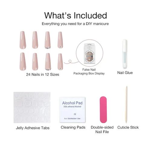 Vista 5 de Juego de manicura de uñas francesas acrílicas, reutilizable, 12 tamaños, kit de 24 uñas