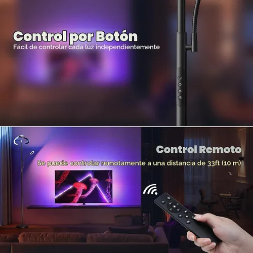 Vista 6 de SIBRILLE Lámpara de pie RGBCW mejorada de 36 W con anillo de lectura, lámpara de pie LED giratoria con control remoto, luz de pie regulable, luz