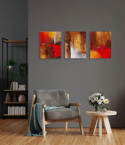Vista 2 de LiTiu Pintura al óleo abstracta con textura roja, naranja y amarilla, collage enmarcado para pared, 11 x 14 pulgadas, juego de 3, arte callejero