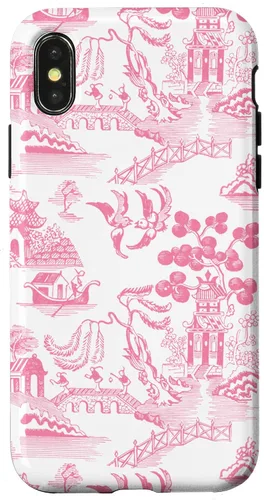 Vista 5 de Preppy Pink Willow Pattern Chinoiserie Toile Case for iPhone 17