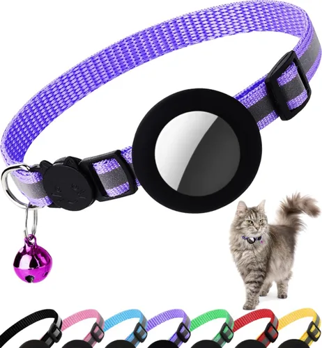 Vista 11 de Collar de Gato Airtag Separable, Collar Reflectante para Gatito con Soporte para Apple Air Tag y Campana para Gatos Niña y Niño, 0.4 Pulgadas