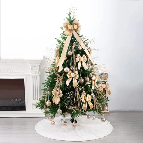 Vista 6 de Falda de árbol de Navidad de 58 pulgadas, falda de árbol de piel sintética nevada gruesa de lujo extra grande, terciopelo de felpa blanco
