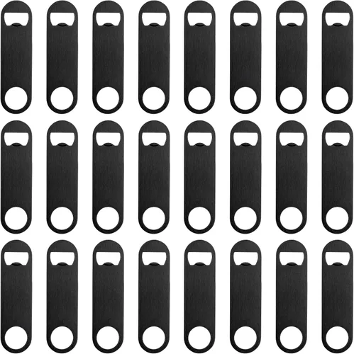 Vista 9 de 12 abridores de botellas planos de 3.5 x 1.18 pulgadas, abridor de botellas de cerveza de acero inoxidable negro, hoja de barra resistente, abridor