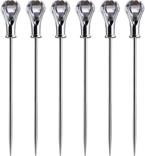 Vista 2 de Prodyne GS-7-B Happy Hour - Juego de 6 púas de martini con cabeza de diamante, color negro