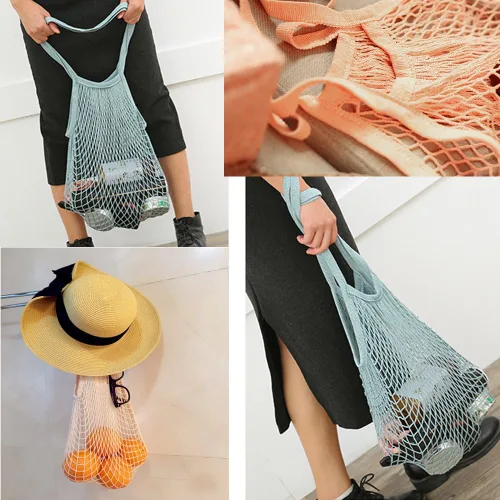 Vista 7 de YEKEYI Bolsa de red reutilizable portátil para almacenamiento de frutas, asa larga para poner en el hombro